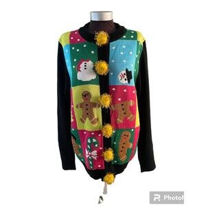 Tipsy Elves Christmas Sweater Womens M Cardigan Ugly Snowmen Gingerbread NEW
